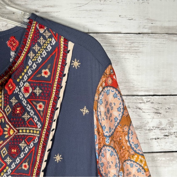 John Mark Tunic Embroidered Bohemian Split Neck Lantern Sleeve Top 0X (14-16) - Picture 8 of 11